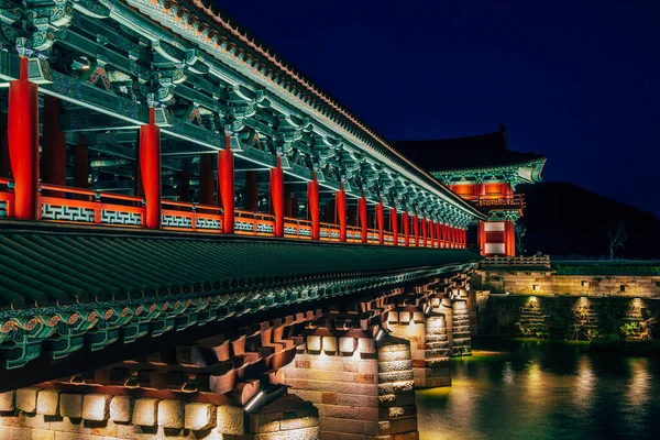 Éjszakai Kilátás Woljeonggyo Hagyományos Híd Folyón Gyeongju Korea — Stock Fotó