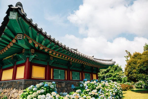 Jardin Fleurs Honinji Pond Hortensia Sur Île Jeju Corée — Photo