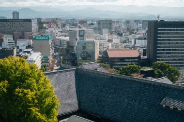 Kumamoto, Japonya - 23 Kasım 2024: Kumamoto Kalesi 'nden Kumamoto Şehri Panoramik Görünümü