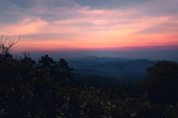 Tramonto Vista Montagna Luce Del Tramonto — Foto Stock