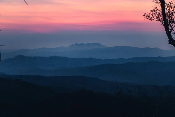 Pôr Sol Vista Montanha Luz Pôr Sol — Fotografia de Stock