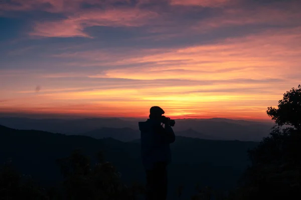 Twilight Light Photographer Taking Picture Sunset — Stock Photo, Image