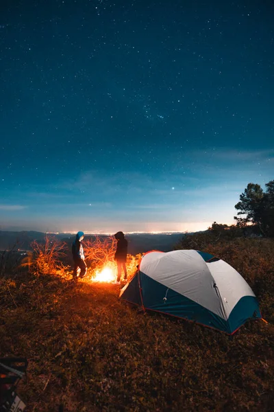 Camping Tents Bonfires Night — Stock Photo, Image