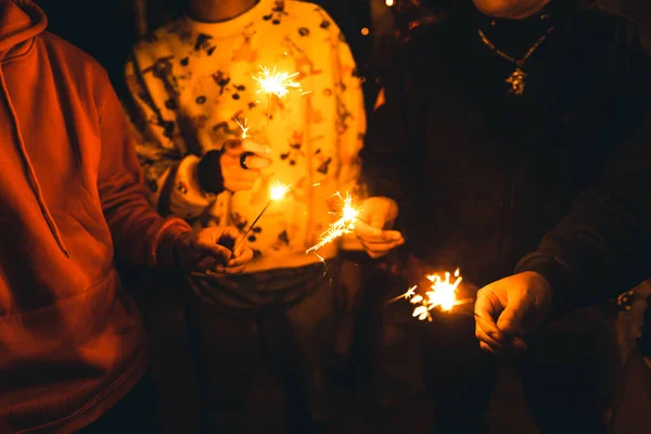 Celebrating Party Friends Holding Sparklers — Stock Photo, Image