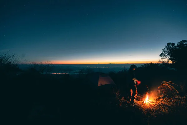 Vista Sobre Montanha Início Manhã Antes Nascer Sol — Fotografia de Stock