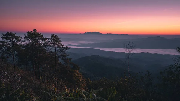 在日出前的清晨 山上的紫光 — 图库照片