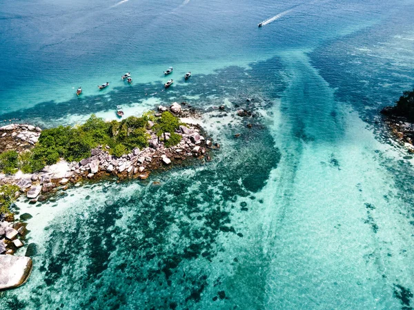 Veduta Aerea Delle Lunghe Barche Coda Sul Mare Tropicale Satun — Foto Stock