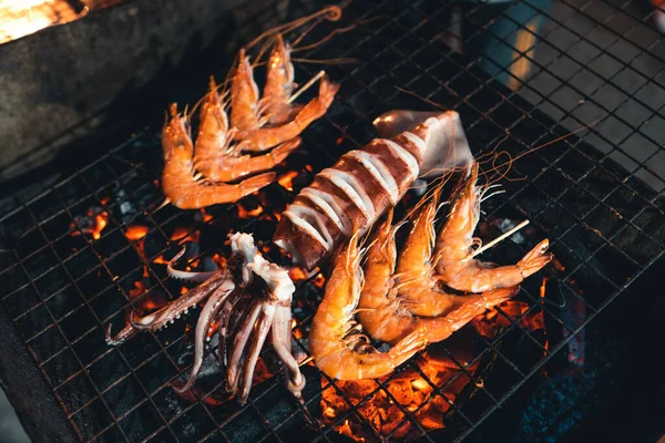 Shrimp Squid Grill Seafood Grilled Street Food — 스톡 사진