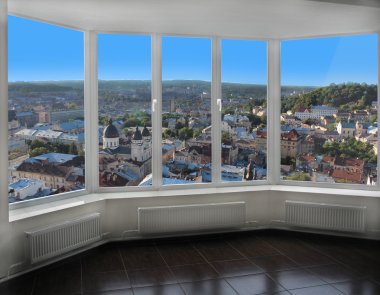 modern window with view of Lviv from above clipart