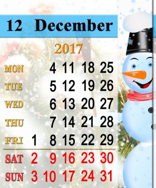 Takvim resim muhteşem kardan adam ile Aralık 2017