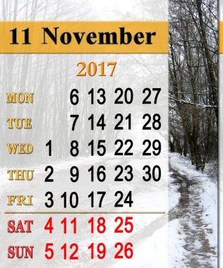 su birikintileri ve kar ile Kasım 2017 için takvim