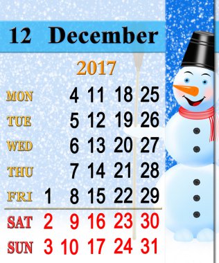 Takvim resim muhteşem kardan adam ile Aralık 2017