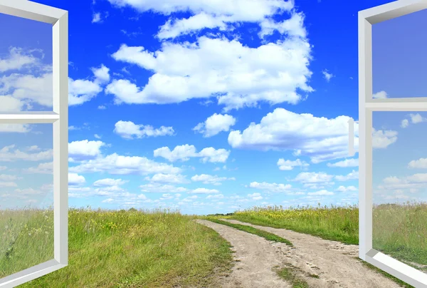 Opened window to the summer field — Stock Photo, Image