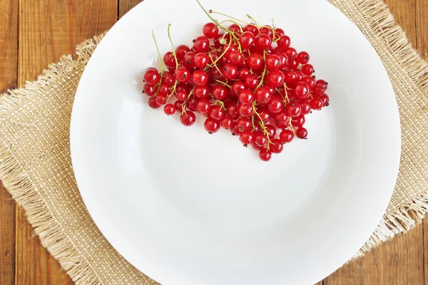 Berries of a red currant on the white plate — Stock Photo, Image