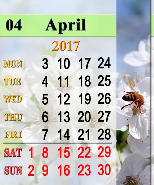 Takvim Nisan 2017 ile çiçek arıya