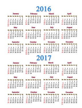 yıl 2016 ve 2017 için takvim
