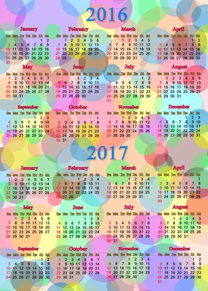 Calendrier 2016 et 2017 ans avec anneaux et cercles multicolores — Photo