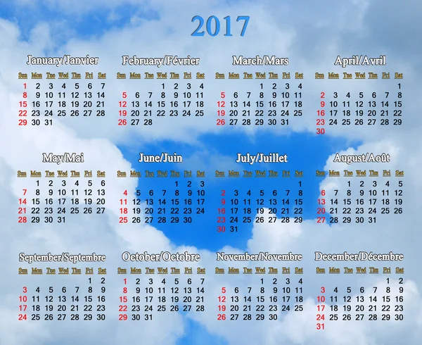 Calendário para 2017 ano em inglês e francês — Fotografia de Stock