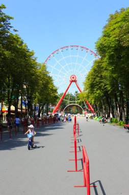 dönme dolap ve insanlar Kharkiv Gorki parkta yürümek