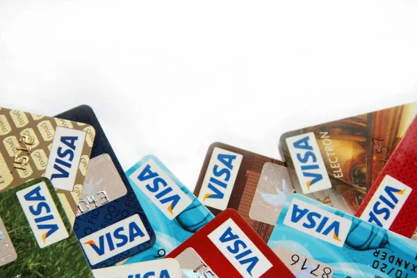 Czernihów Ukraina Lutego 2020 Ukraina Karty Kredytowe Visa Miejsca Kopiowania — Zdjęcie stockowe