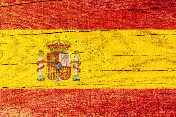 Bandera Nacional Española Impresa Superficie Agrietada Madera Bandera Nacional España —  Fotos de Stock