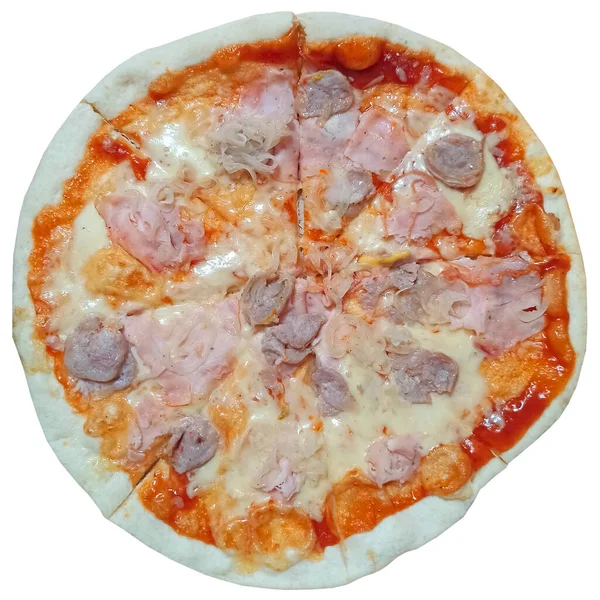Frische Appetitliche Pizza Mit Köstlichen Zutaten Auf Weißem Hintergrund Leckere — Stockfoto