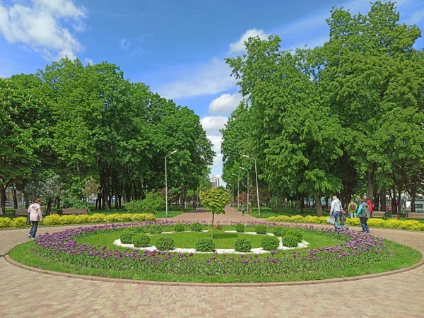 Chernihiv Ukraine May 2020 Spring Park Blooming Flower Bed People — Stock Photo, Image