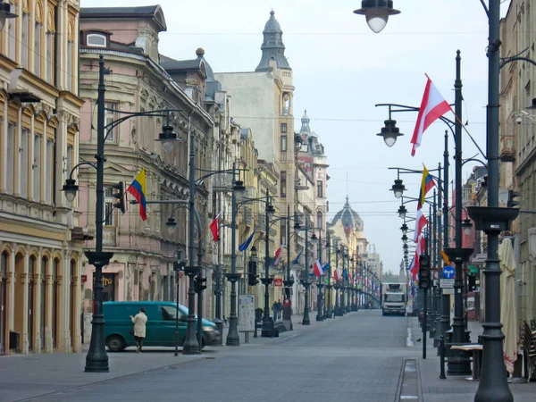 Lodz Pologne Juillet 2019 Vie Urbaine Trafic Sur Rue Ville — Photo