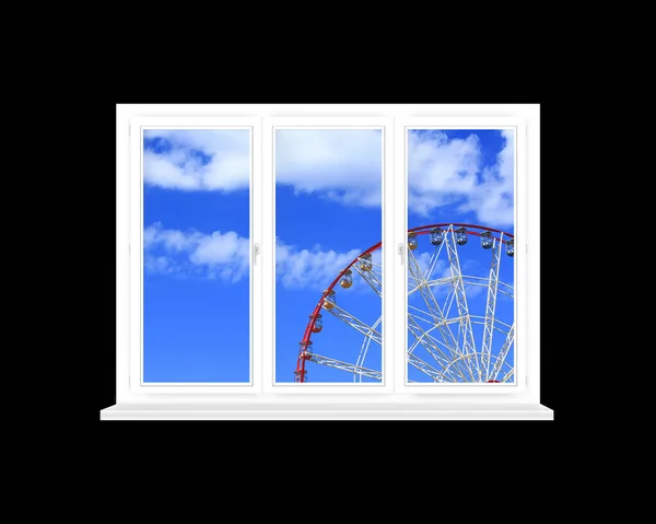 Fenster Mit Blick Auf Das Riesenrad Stadtpark Zimmerfenster Isoliert Auf — Stockfoto