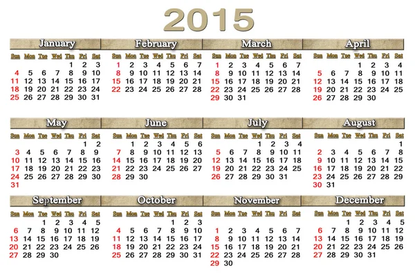 Usual calendar for 2015 year — Stock Photo, Image