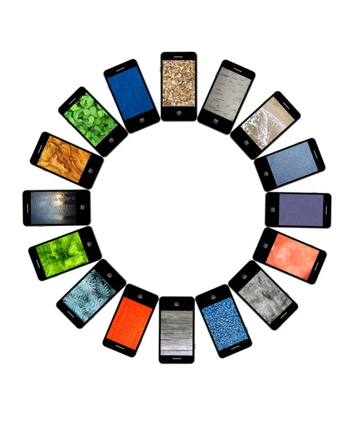 Moderní mobilní telefony s různými obrázky — Stock fotografie