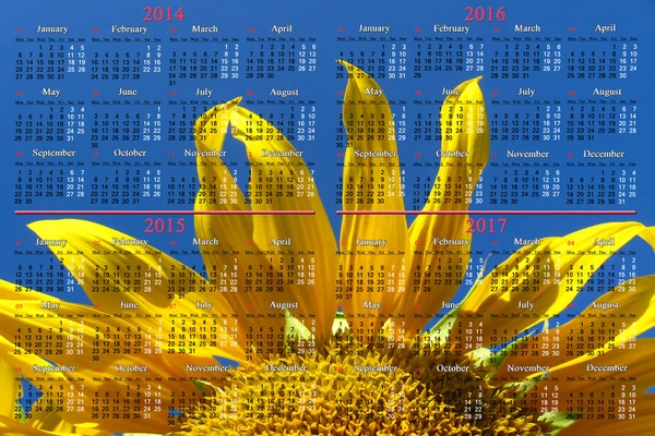 Kalendář na rok 2015 s velkým slunečnice — Stock fotografie
