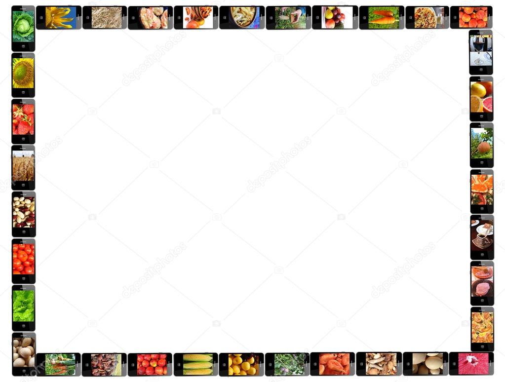 Frame from modern mobile phones with different images — Stock Photo