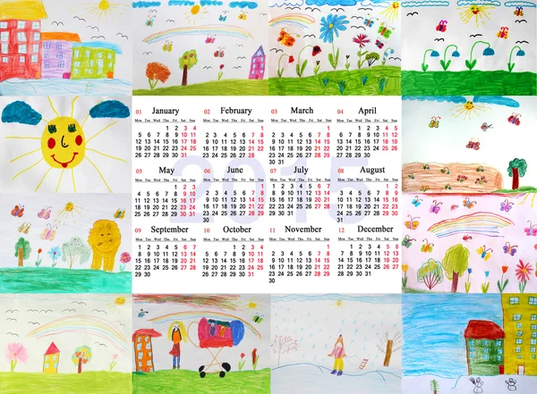 Calendrier 2015 année avec dessins pour enfants — Photo