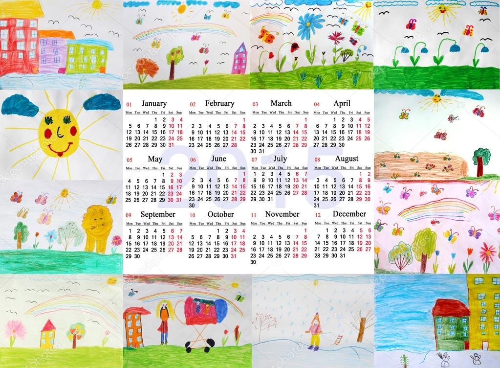 calendar for 2015 year with childrens drawings