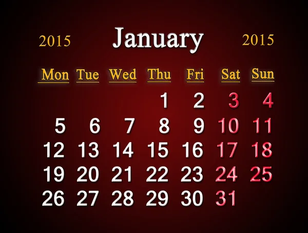 Calendar on January of 2015 year on claret — Stock Photo, Image