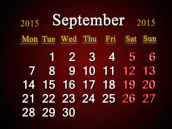 Calendar on September of 2015 year on claret — Stock Photo, Image