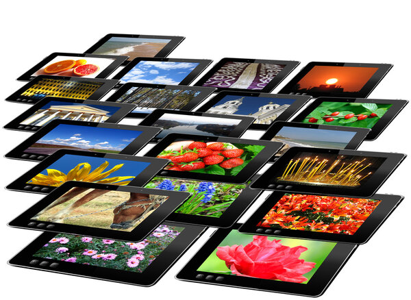 some black tablets with motley pictures