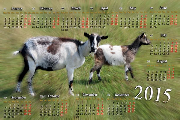 Calendario per 2015 anno con capra e capretto — Foto Stock