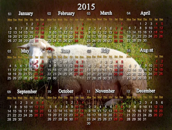 Calendar for 2015 with sheep on the background — Stock Photo, Image