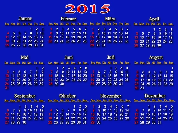 Calendario azul para el año 2015 —  Fotos de Stock