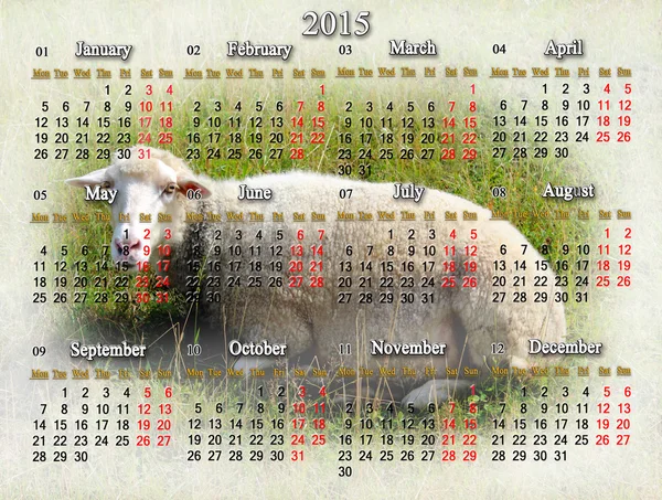 Kalendář na rok 2015 s ovcí na pozadí — Stock fotografie