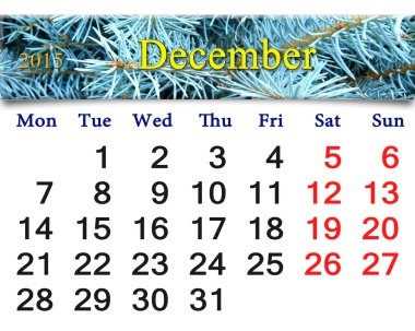 Aralık 2015 resmi olan evergreen Ladin için takvim