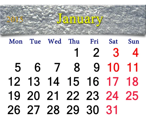 Calendar for the January of 2015 with layer of snow — Stock Photo, Image