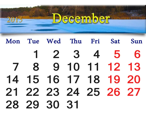 Calendario per dicembre 2015 con fiume ghiacciato — Foto Stock