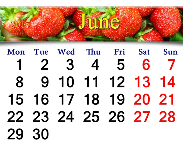 Kalender für den Juni 2015 Jahr mit Erdbeere — Stockfoto