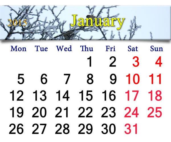 Calendar for January of 2015 with winter sparrows — Stock Photo, Image