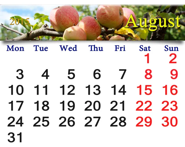 りんごと 2015 年 8 月年のカレンダー — ストック写真