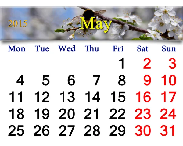 Calendar for the May of 2015 year — Stock Photo, Image