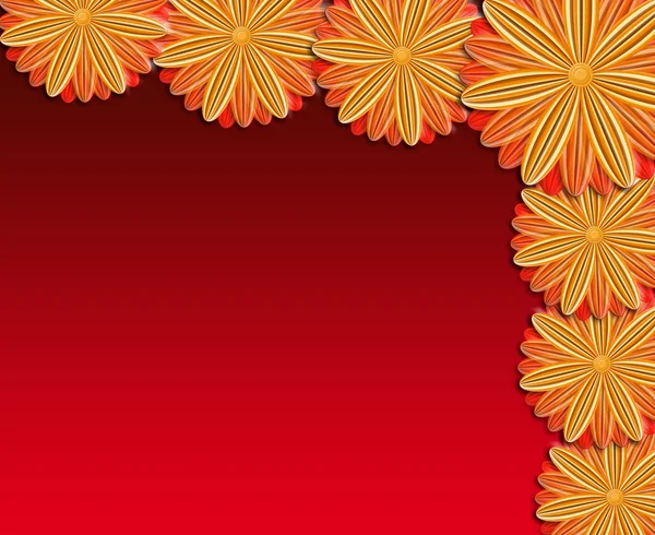 赤の背景に茶色の花のパターン — ストック写真